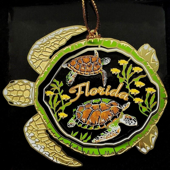 Florida Sea Turtle Ornament Color Brass Sea Marine Life Nautical Coastal Beach - Picture 1 of 8